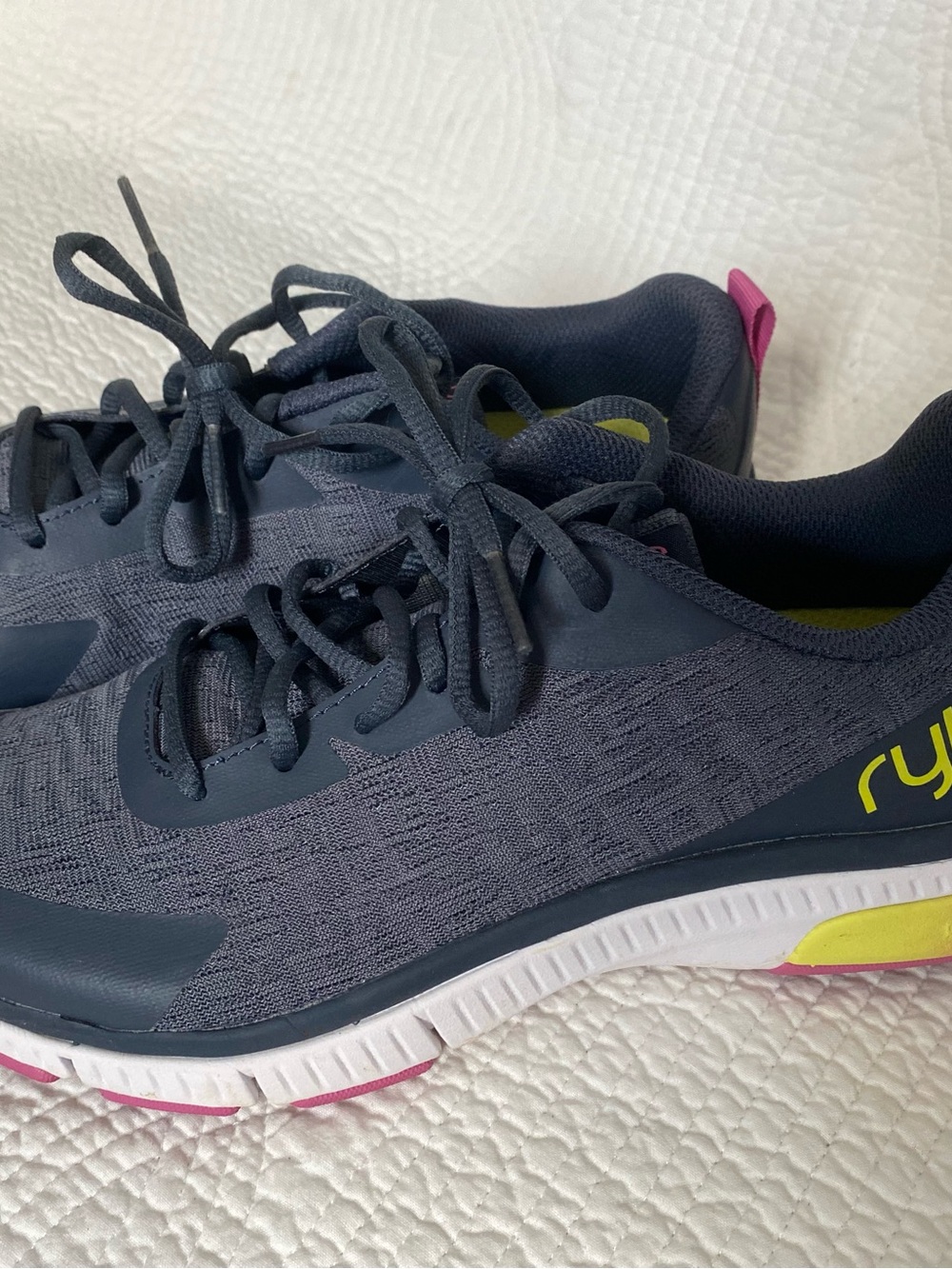 Ryka Navy Athletic Sneakers with Pink and Yellow Accents